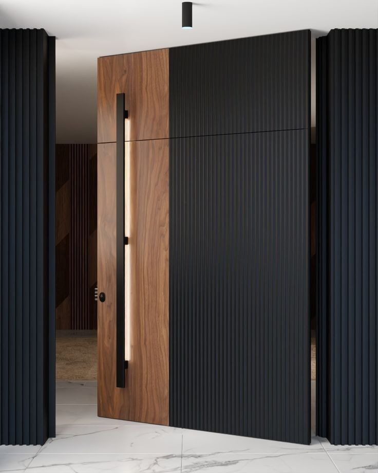 Solid timber wooden door three-panel stile and rail Teak finish